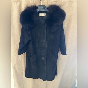 Vintage Lyon Black Suede Fur Trim Jacket